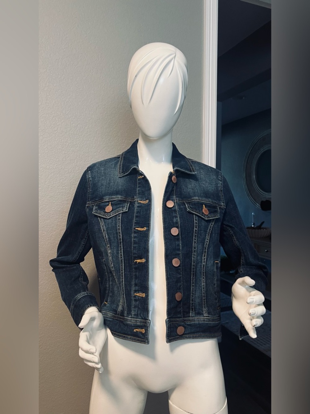 CAbi jean jacket without back tie detail Size XS